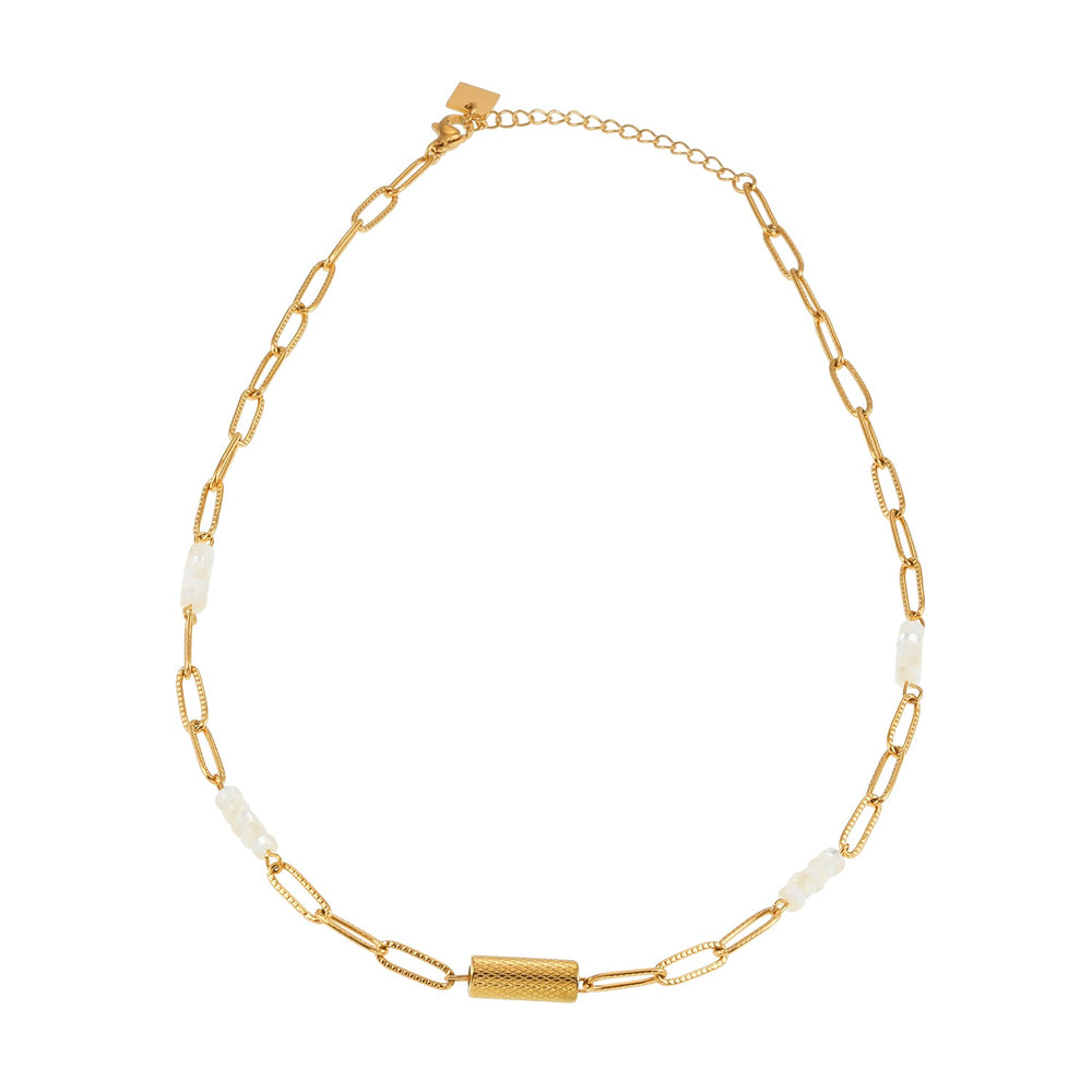 Collier SEDONA : Combinaison de coquillage naturel et chaîne trombone dorée avec pendentif Art Déco