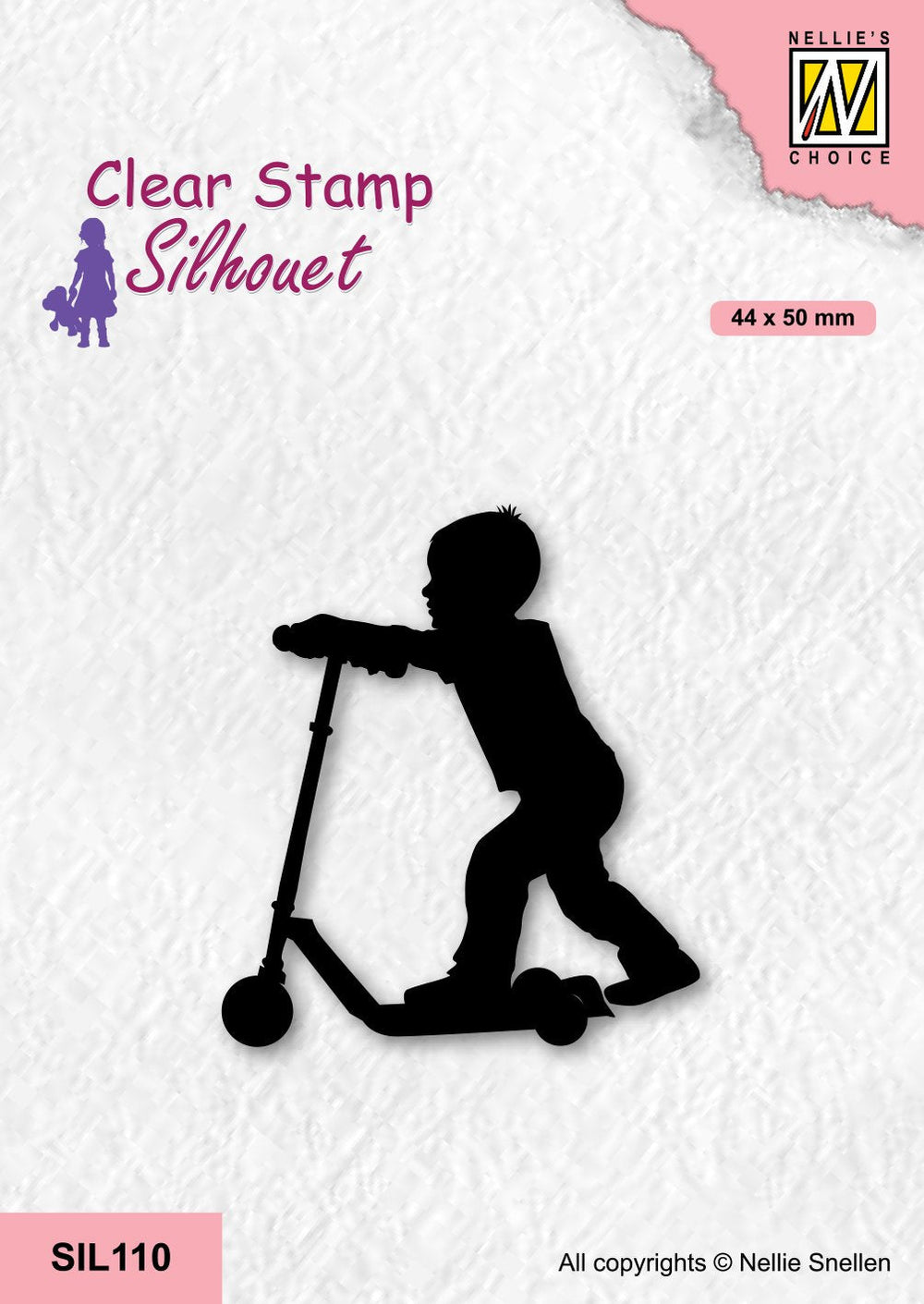Nellie's Choice Tampon Transparent Silhouette - Garçon à Trottinette