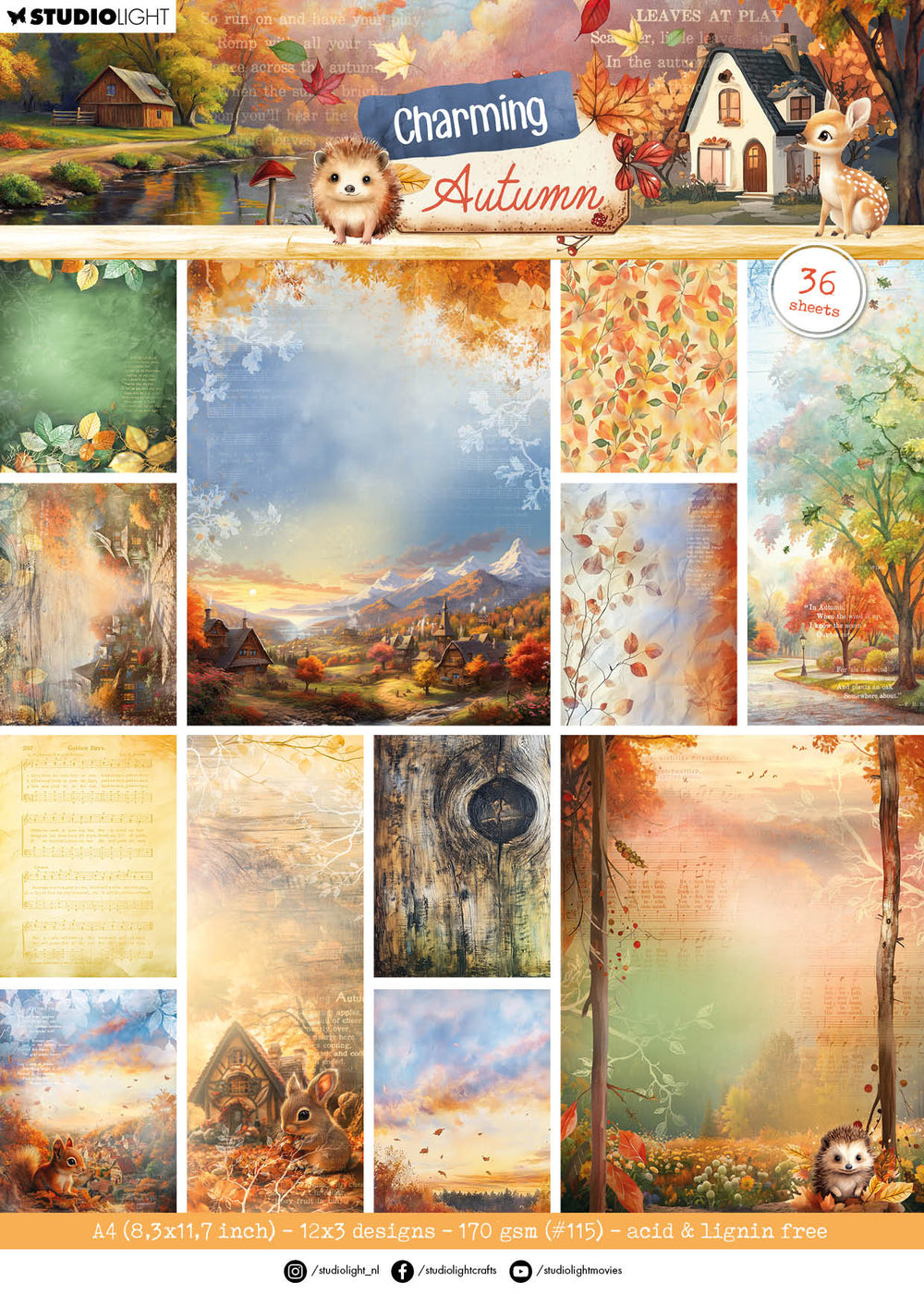 Bloc de papier SL Designer Papiers de fond Automne Charmant 36 feuilles