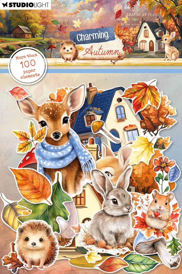 SL Éléments en papier Feuilles, Animaux et Maisons Charmant automne 108 pièces