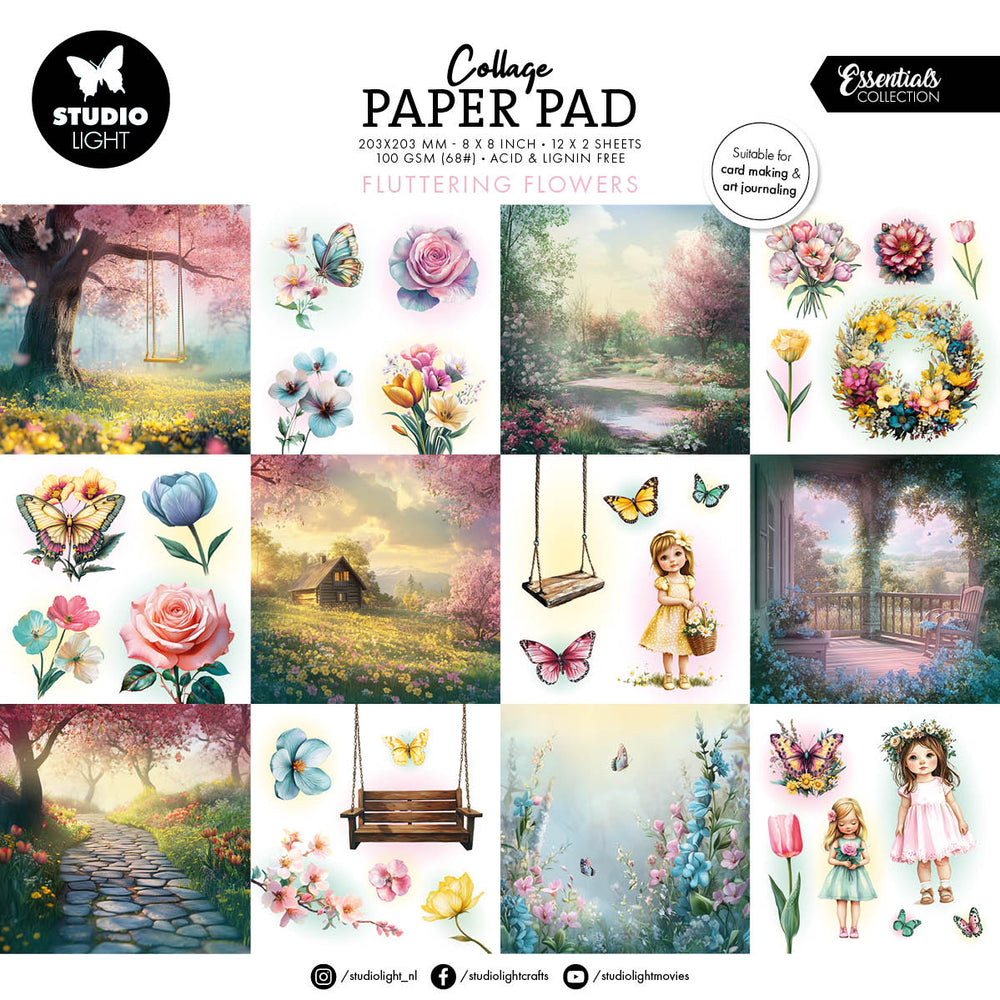 SL Bloc de papier pour collage Fleurs volantes Essentiels 24 feuilles
