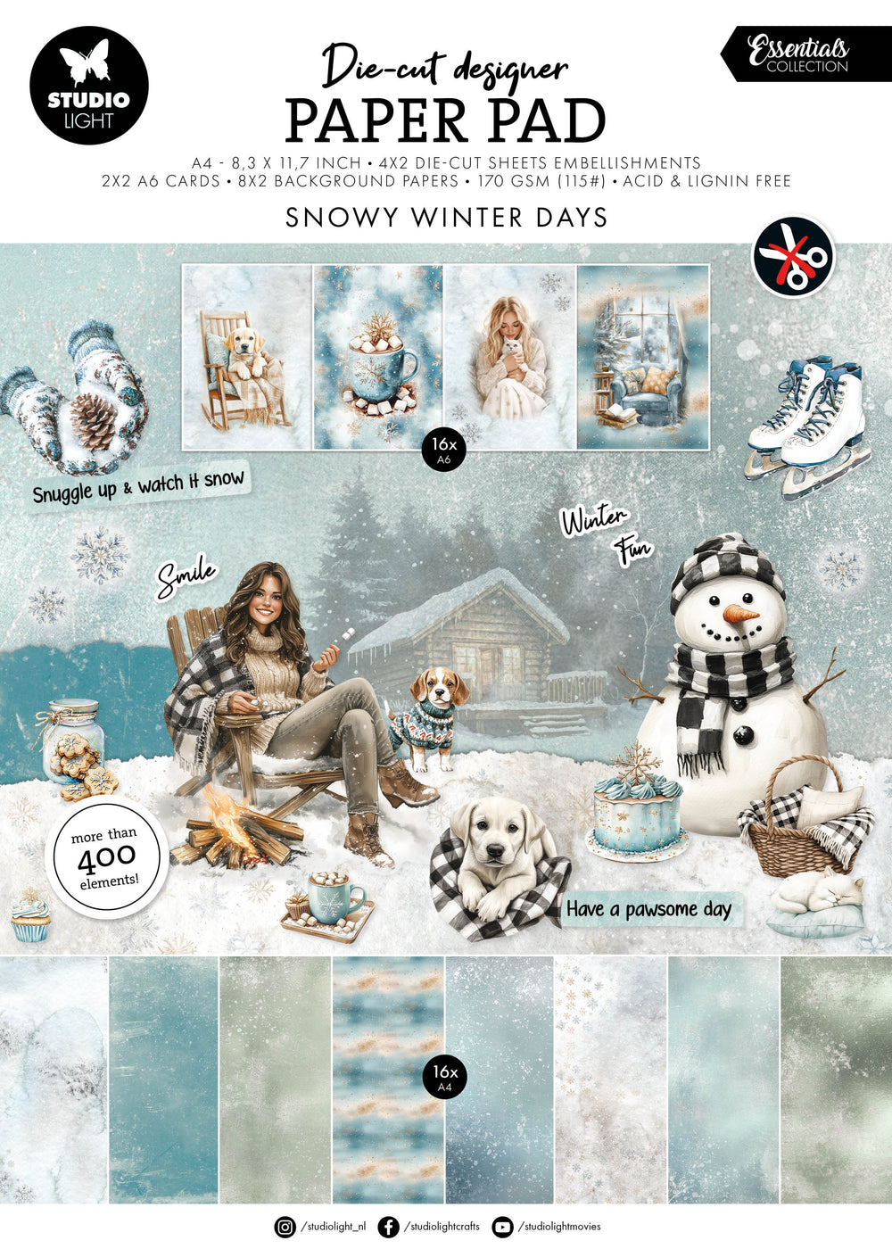 Bloc de papier décoratif découpé SL jours d'hiver enneigés Essentials