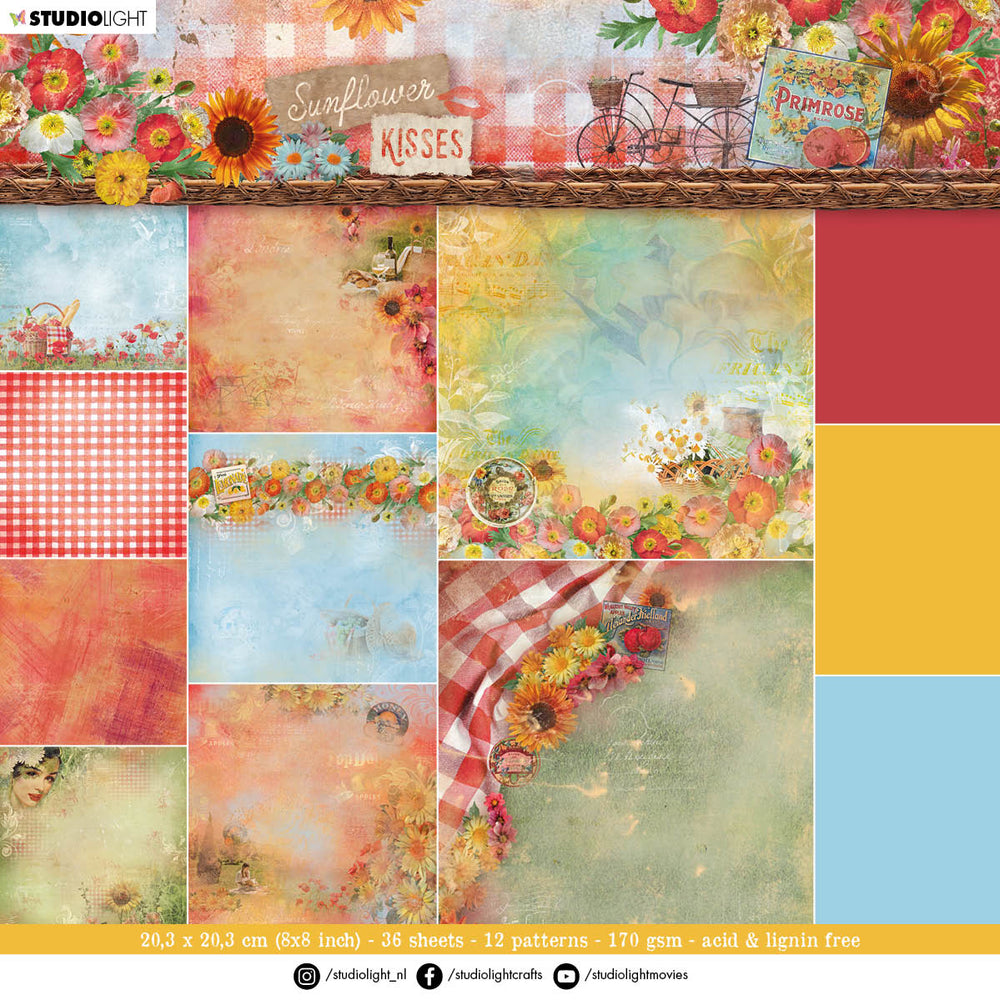 Bloc de papier SL, papier de fond Sunflower Kisses 203x203x9mm, 36 feuilles, n°88