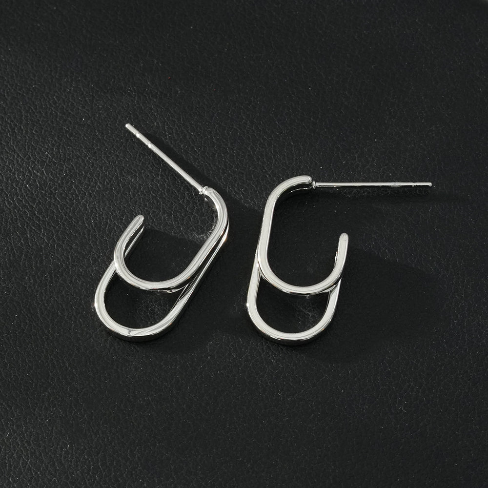 Boucles d'oreilles créoles rectangulaires doubles ST SIMON Or Blanc (ton argenté) : coins arrondis