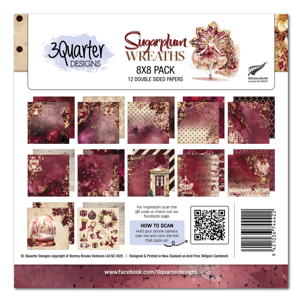 3Quarter Designs Sugarplum Wreath 8x8 Paper Pack