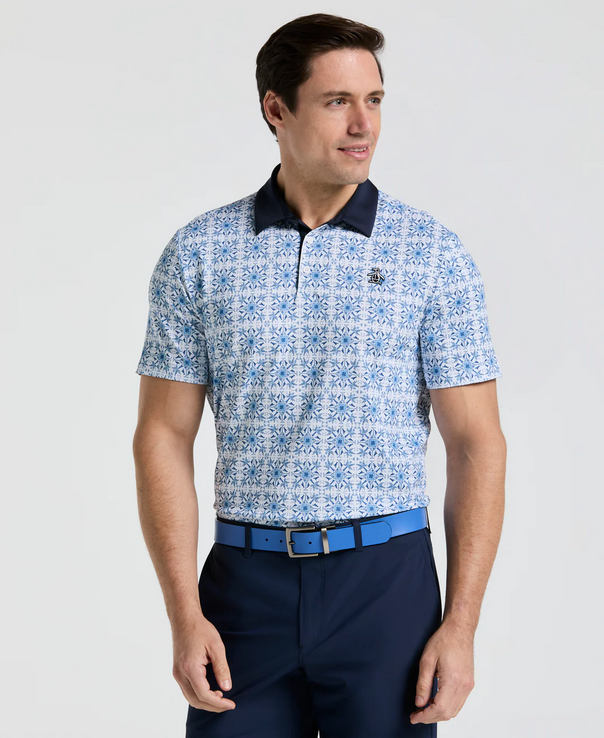 Cocktail Windowpane Print Golf Polo