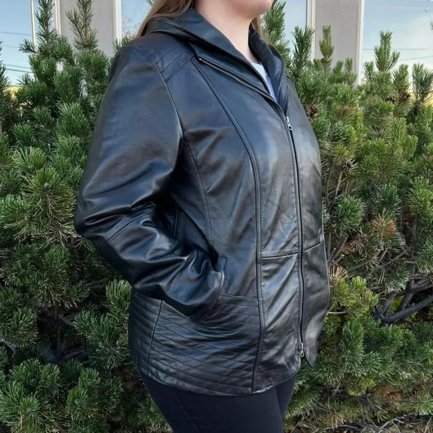 Blouson en cuir de mouton avec capuche amovible