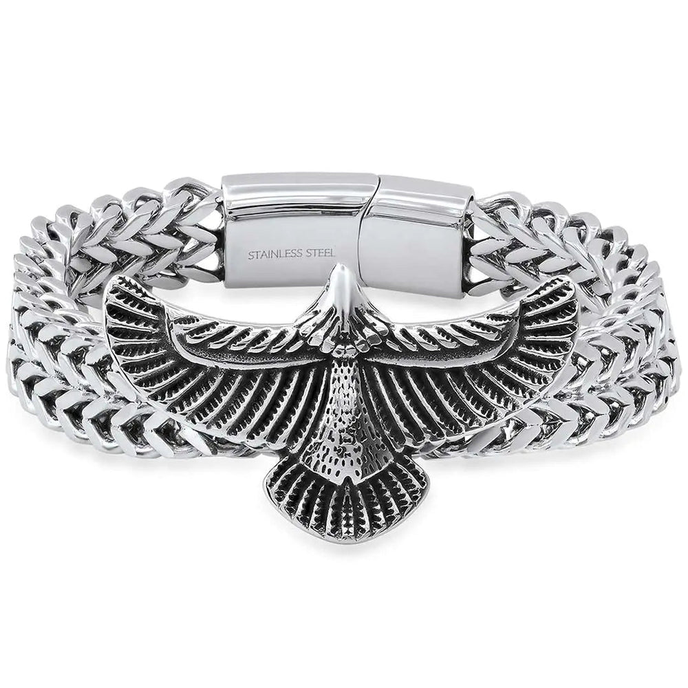 Bracelet Aigle en Chaîne Épi de Blé 2 Rangs Steeltime