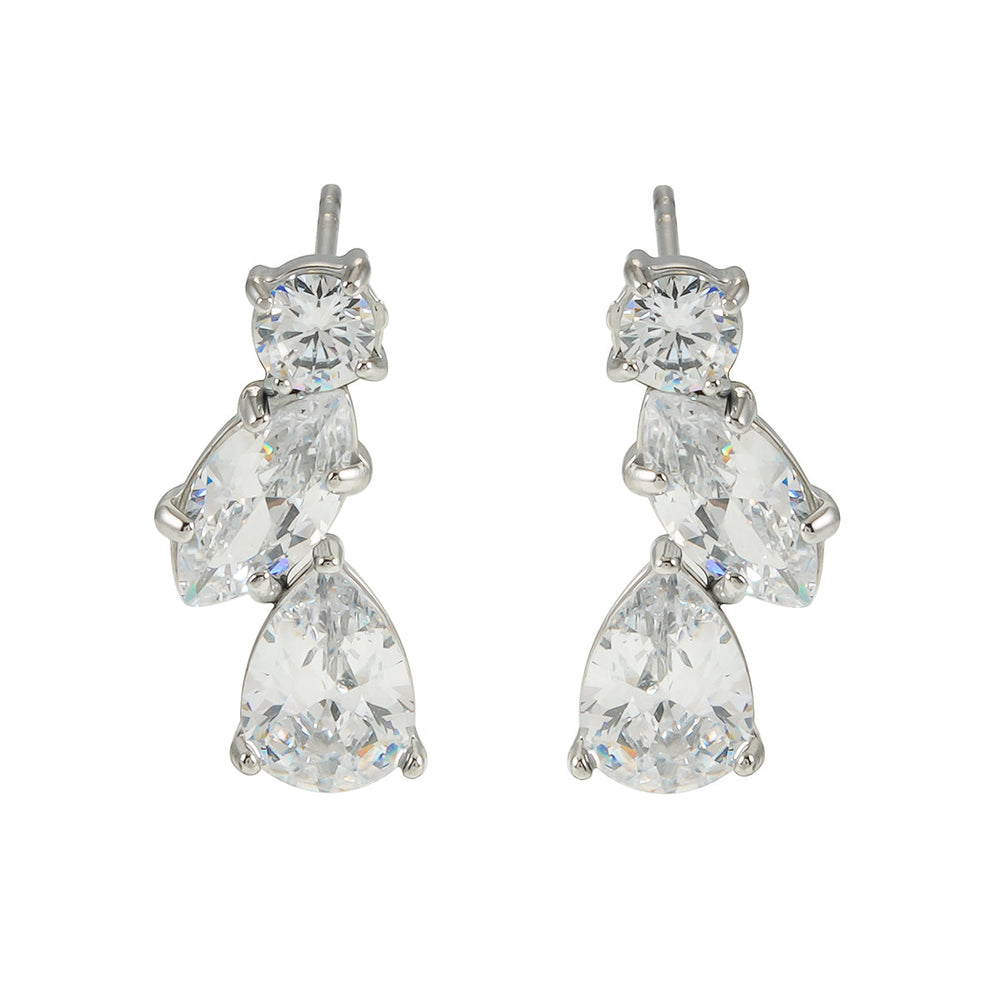 THEOLA : Clous d'oreilles empilables triple moissanite en or blanc argenté