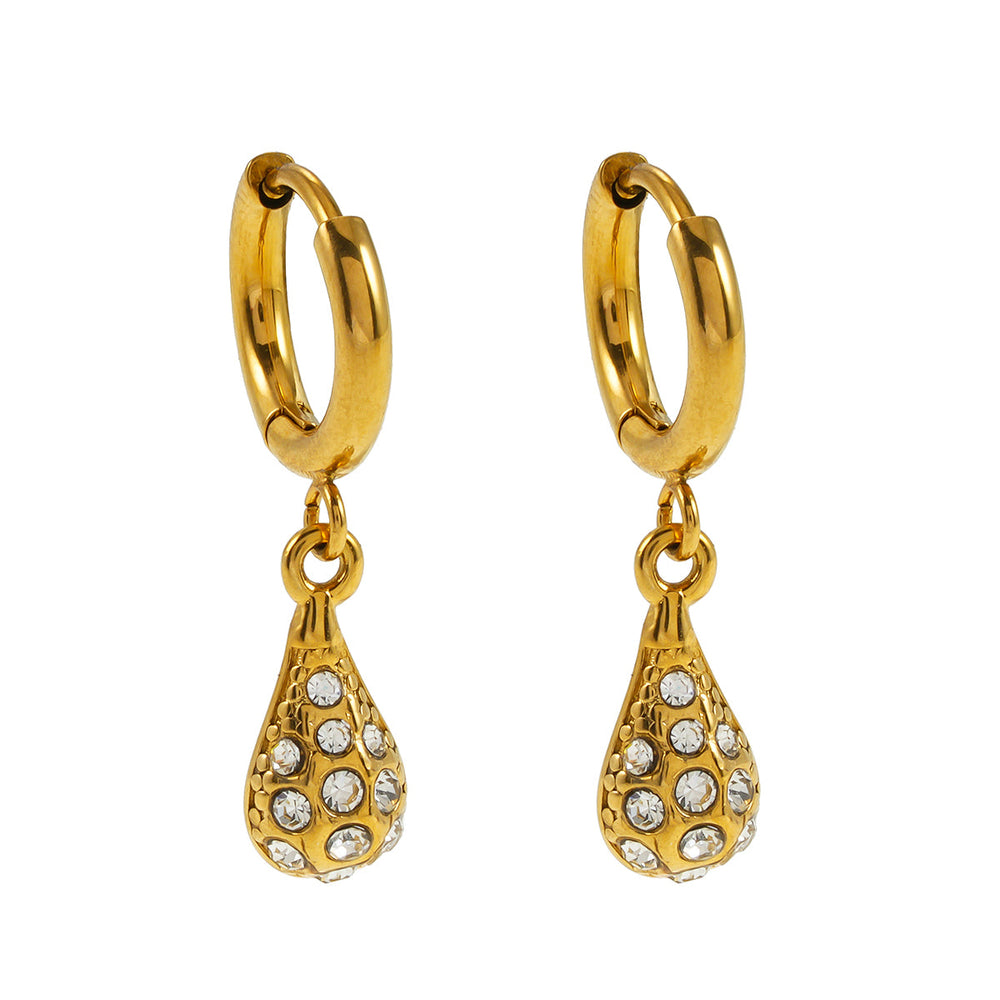 TOAS Or : Mini créoles avec breloque en forme de perle incrustée de zircone