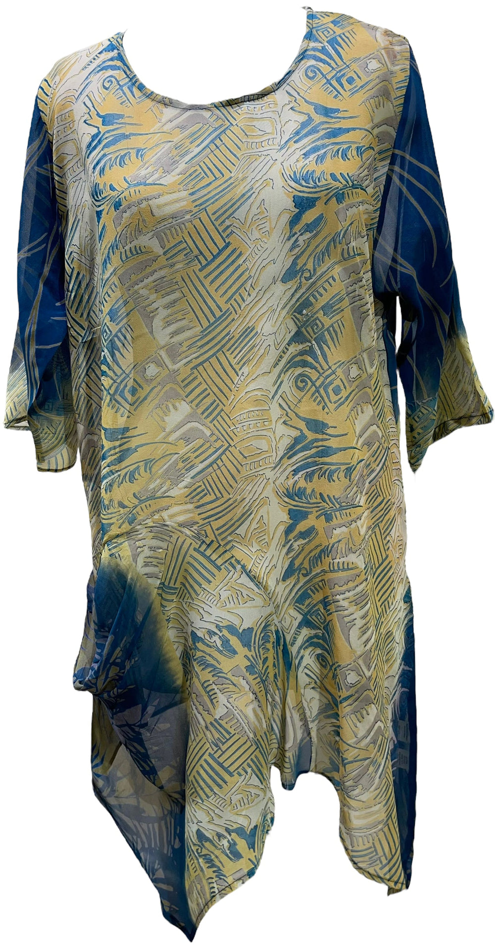 PRG5763 Robe tunique en pure soie transparente Avatar avec poche intégrée