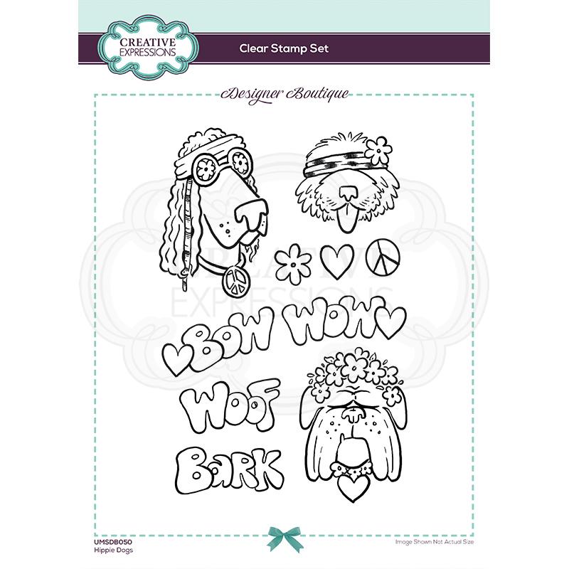 Creative Expressions Designer Boutique Collection Tampon transparent A5 Chiens hippies