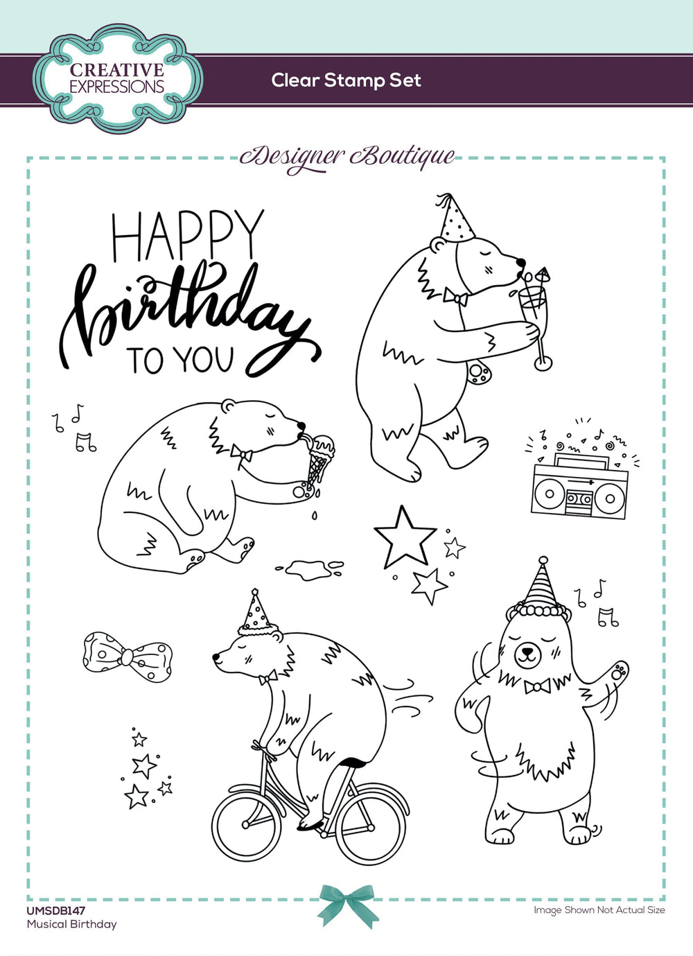 Creative Expressions Designer Boutique Tampons transparents Musique d'Anniversaire 15,2 x 20,3 cm