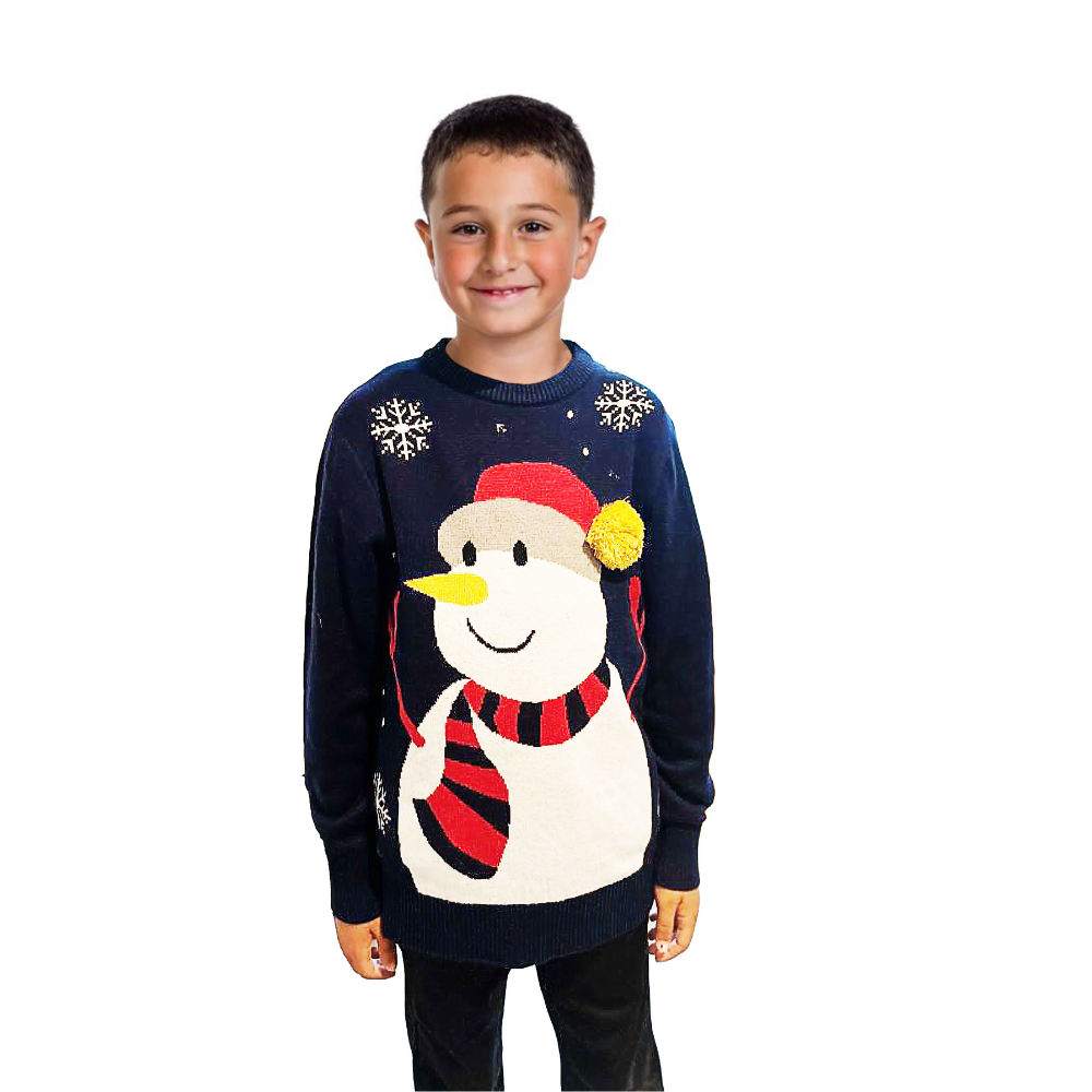 Pull bonhomme de neige pour garçon avec un pompon