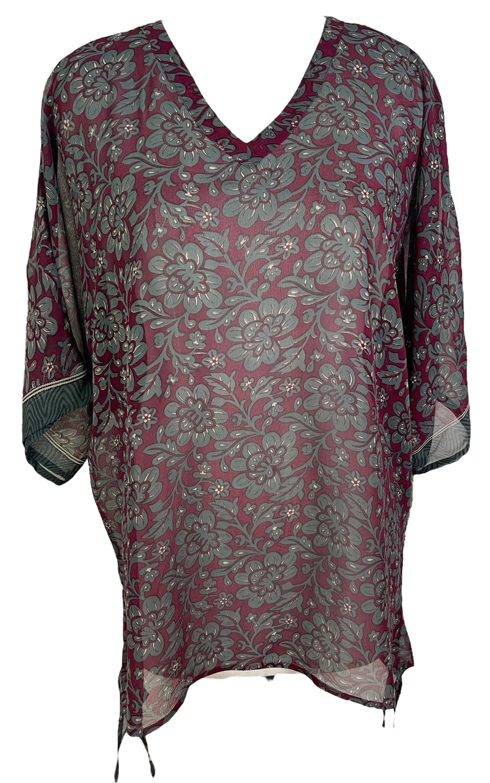 PRG7183 Sheer Avatar Pure Silk Long Tunic with Side Ties