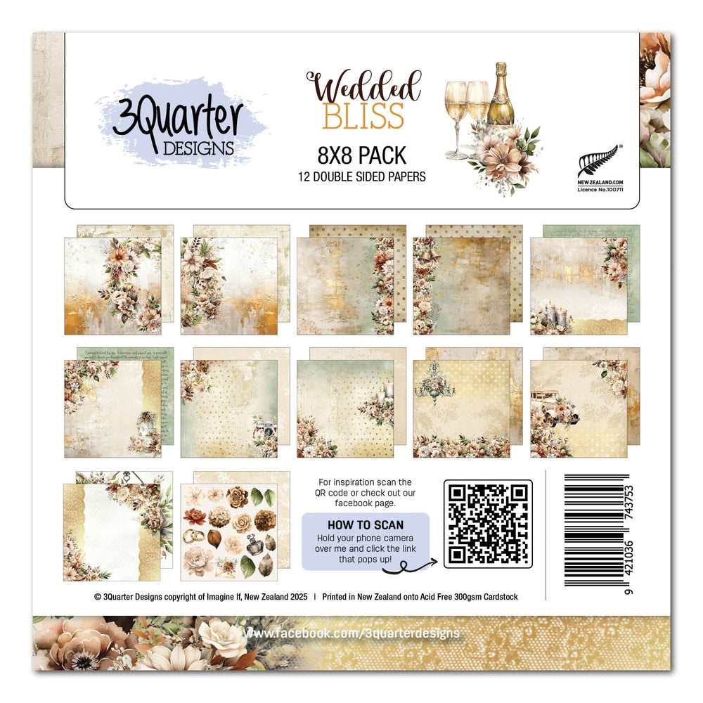 3Quarter Designs Pack de papier de 20x20cm Bonheur Conjugal