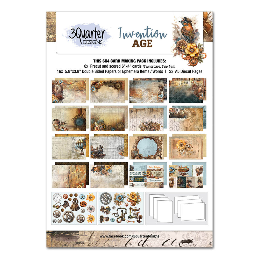 Lot de 6 cartes 4 de la collection Invention Age de 3Quarter Designs