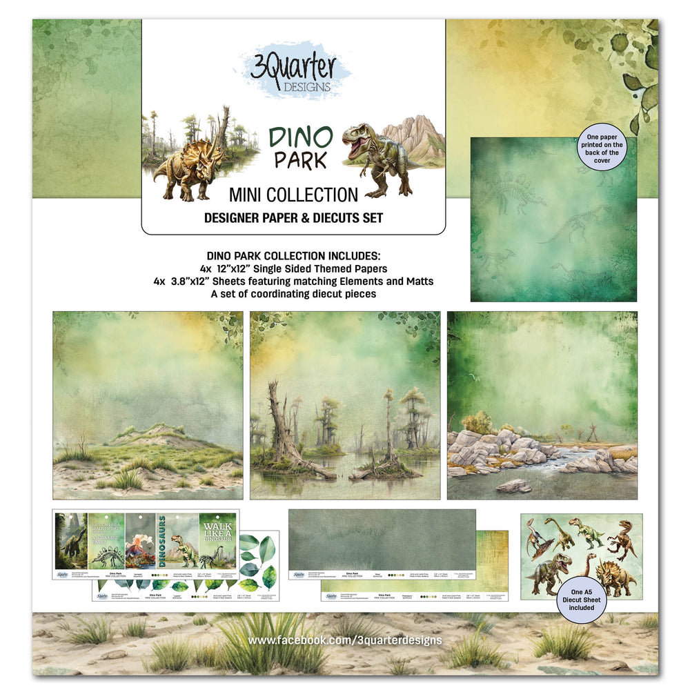 3Quarter Designs Dino Park - Collection Mini Papier Design et Découpes 12x12