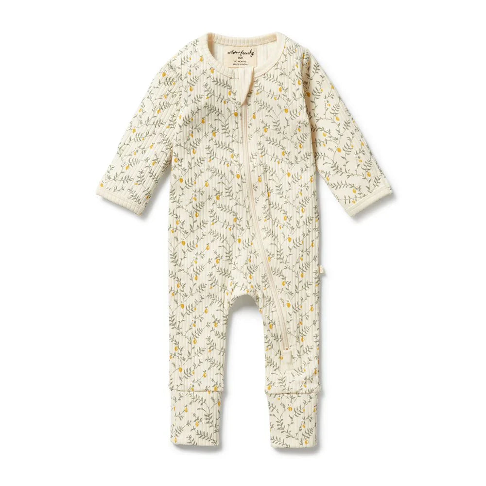 Lemon Leaf Organic Zipsuit with Feet | Wilson + Frenchy