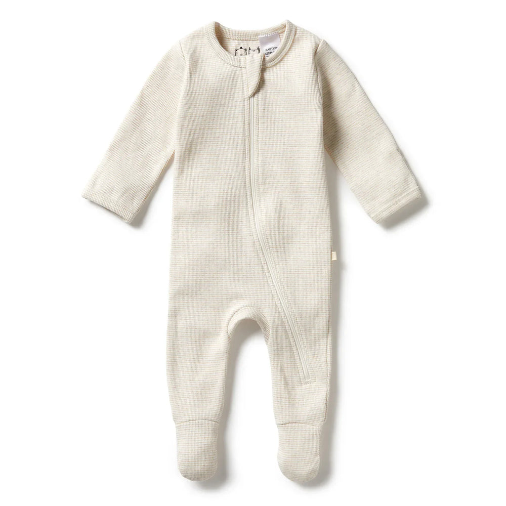 Organic Stripe Rib Zipsuit with Feet | Oatmeal | Wilson + Frenchy