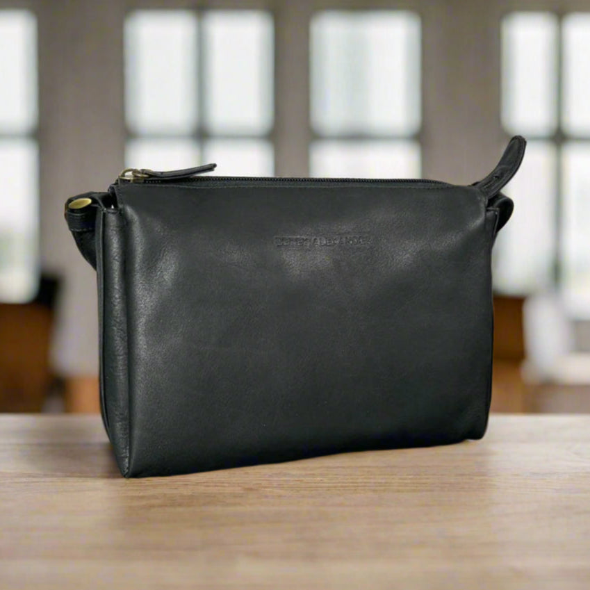 Sac bandoulière en cuir avec fermeture zippée Derek Alexander