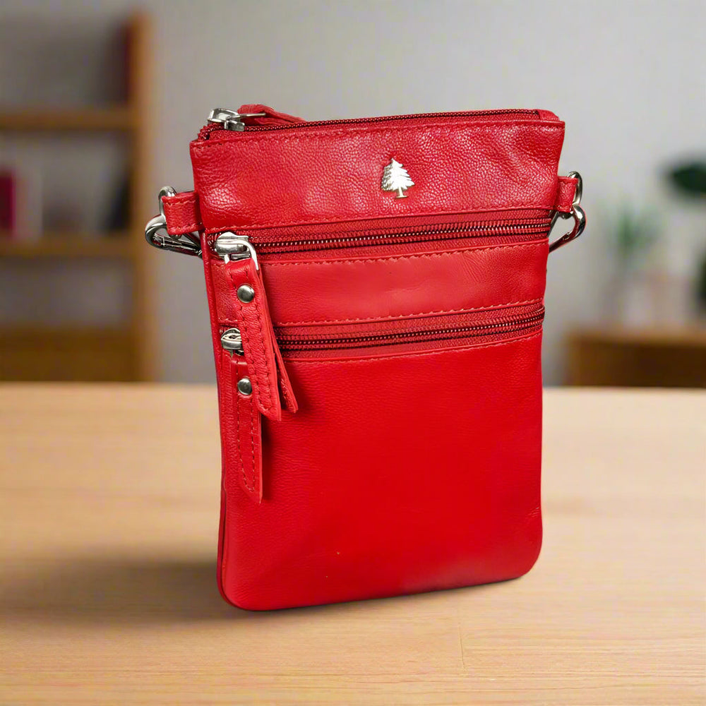 Mini sac bandoulière en cuir Greenwood avec 3 poches zippées