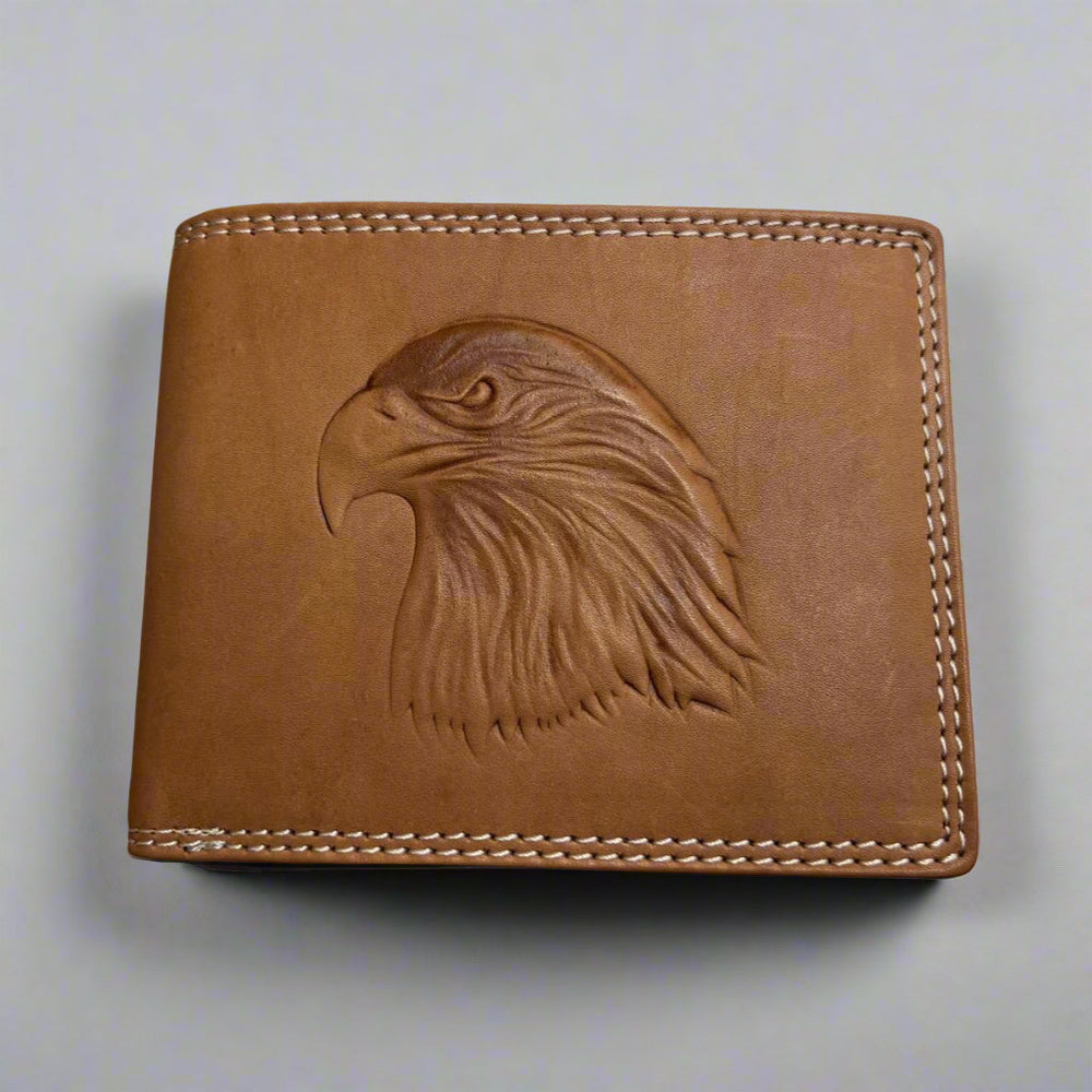 Portefeuille Bifold en cuir de vache pour homme avec aigle en relief
