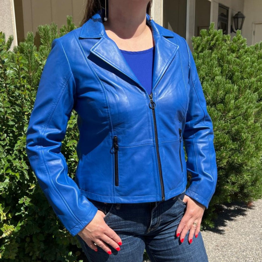 Veste blazer en cuir d'agneau pour femme