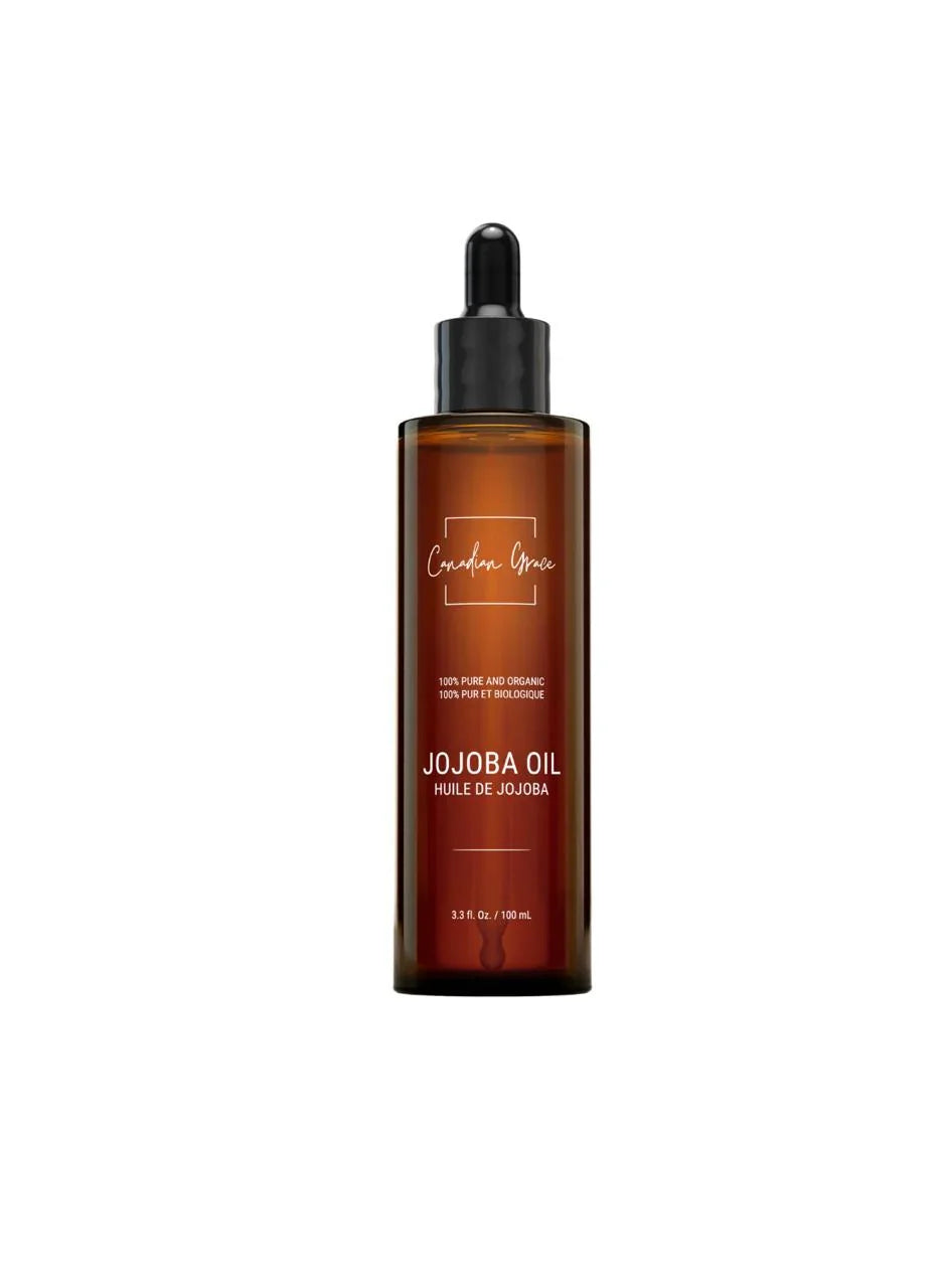 Huile de Jojoba 100% Biologique Canadian Grace – Pour peaux sensibles, réactives et à tendance acnéique + cuir chevelu sec ou gras