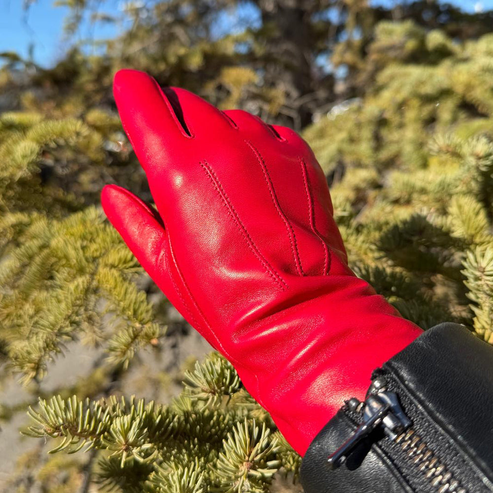 Gants en cuir d'agneau teint pour femme avec doublure en mélange de laine