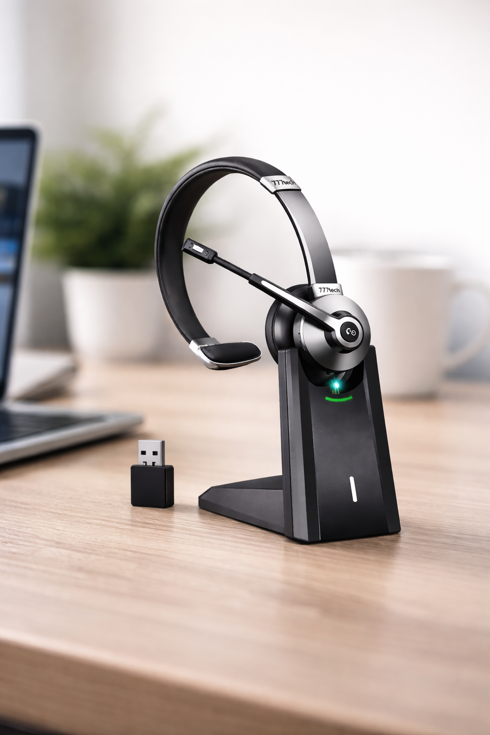 ProComm™ Professional Bluetooth Headset for Microsoft Teams & Call Centers – Wireless Headset with Noise-Cancelling Microphone, USB Dongle & Charging Base – Office, VoIP & Trucker Use — 777tech