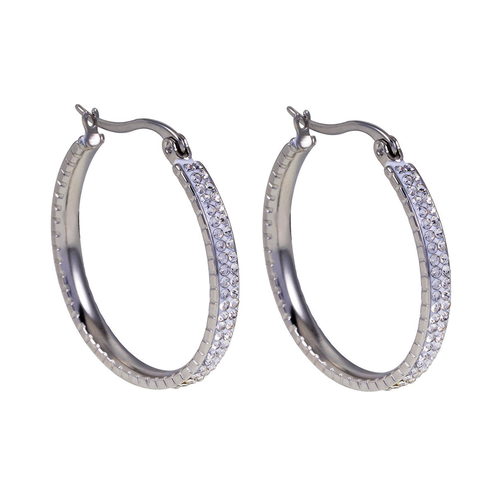 Boucles d'oreilles créoles YARA Argent (Or Blanc) : Zirconia «Pavé à l'infini» (Taille régulière)