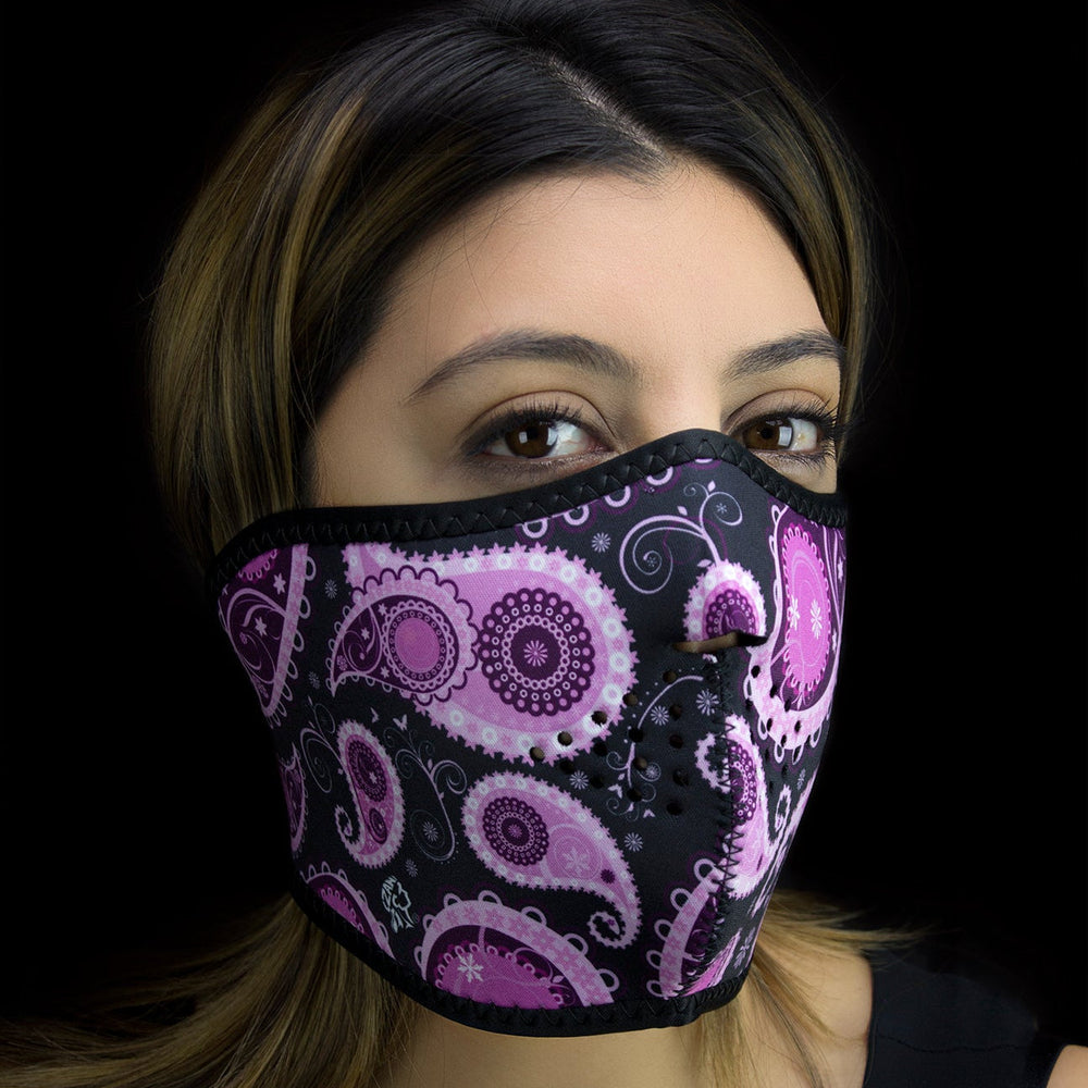 Demi-masque ZANheadgear en néoprène, motif cachemire violet