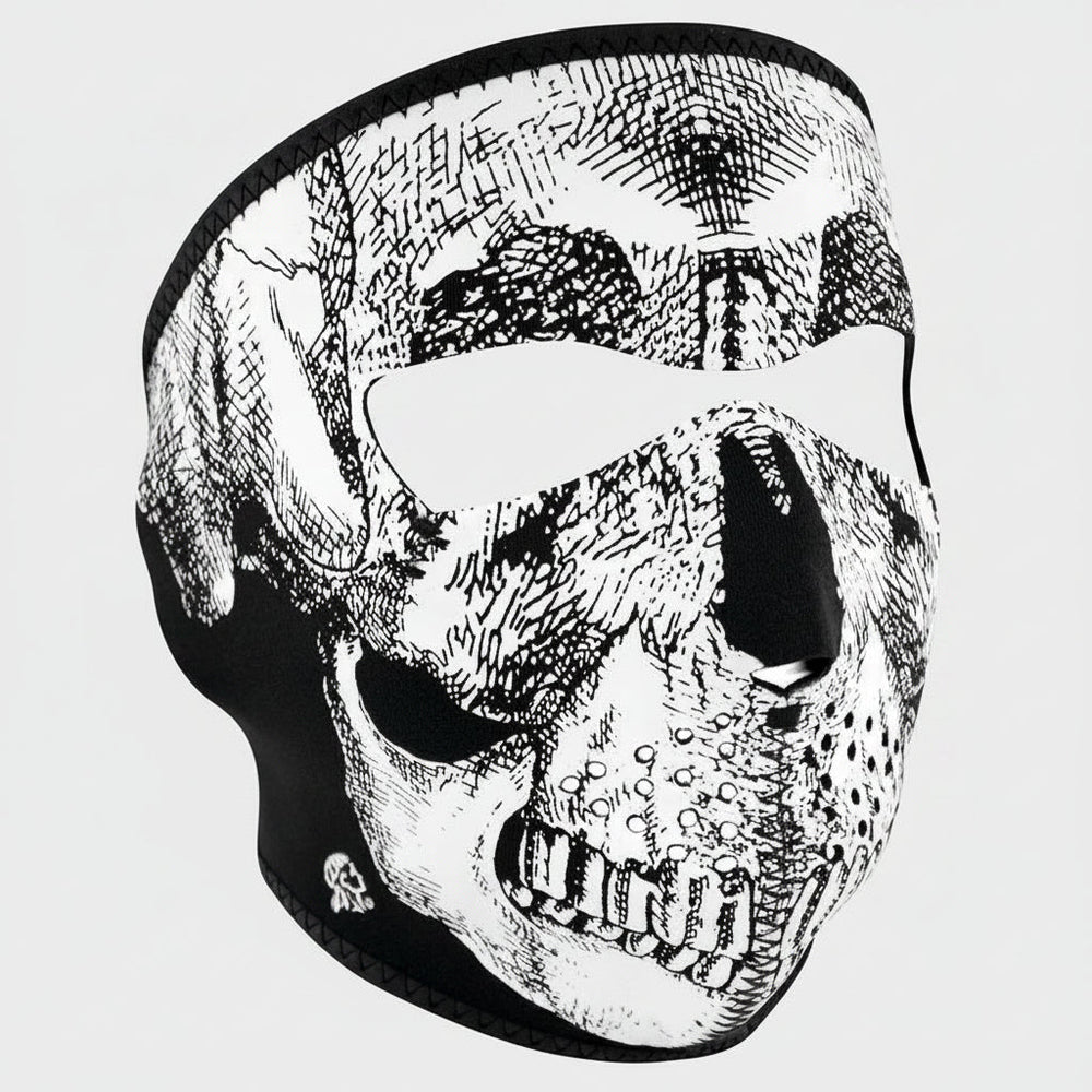 Masque intégral ZANheadgear en néoprène avec motif tête de mort noir et blanc