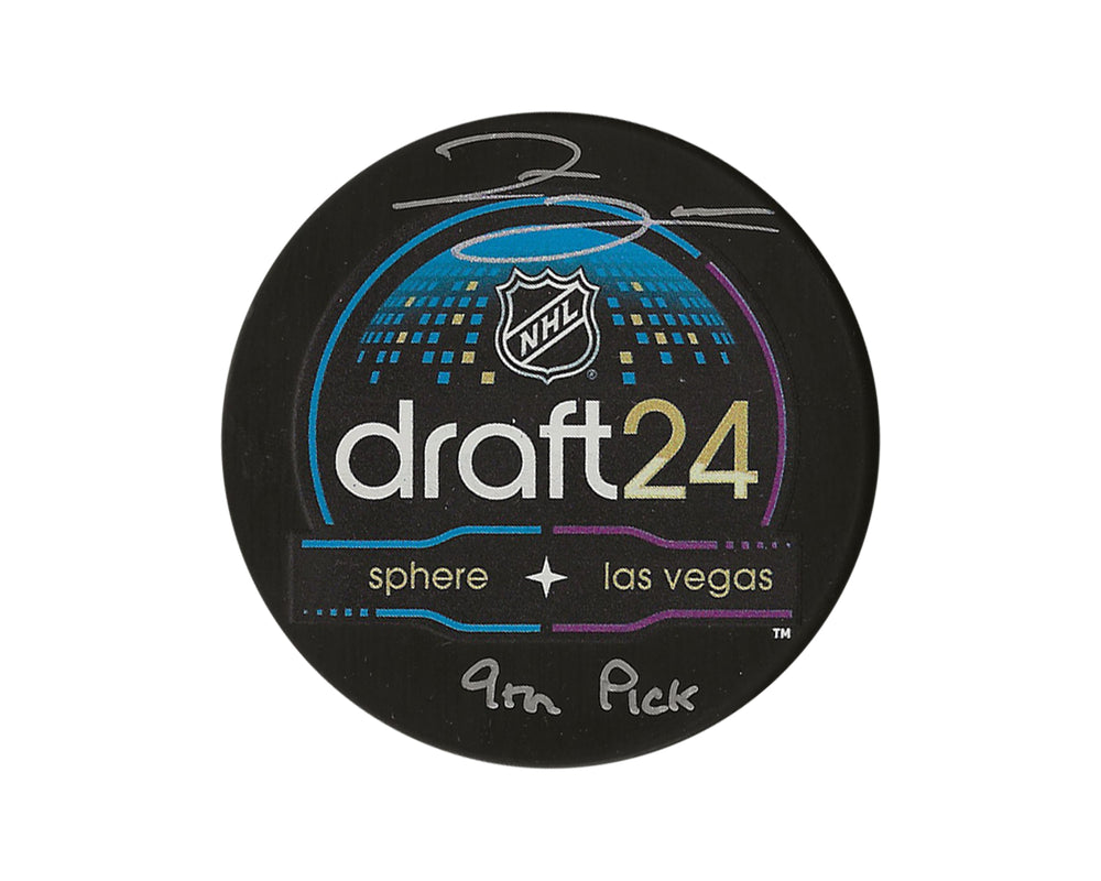 Zayne Parekh Palet de hockey dédicacé du repêchage de la LNH 2024 avec l'inscription « 9e choix »