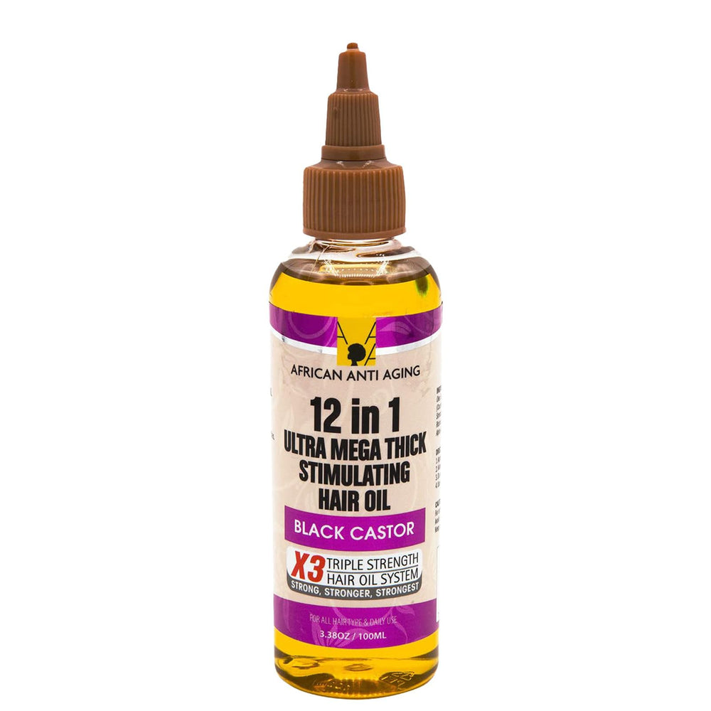 HUILE CAPILLAIRE STIMULANTE ULTRA ÉPAISSE ANTI-ÂGE AFRICAINE 12 EN 1 - RICIN NOIR 100ML