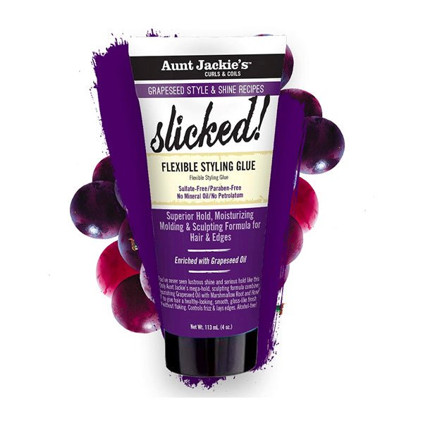 AUNT JACKIE’S GRAPESEED FRIZZ & SHINE RECIPES SLICKED! Colle Coiffante Flexible 113 g