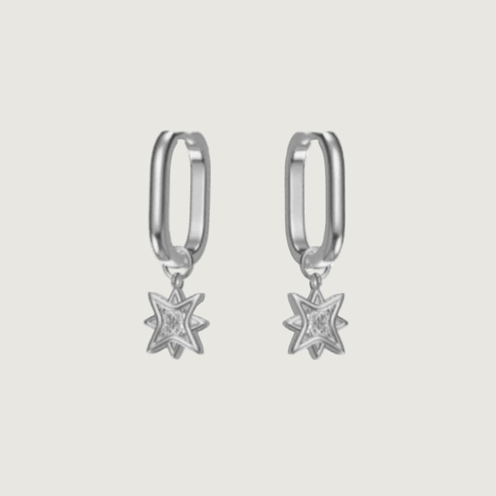 Sterling Silver North Star Huggie Earrings