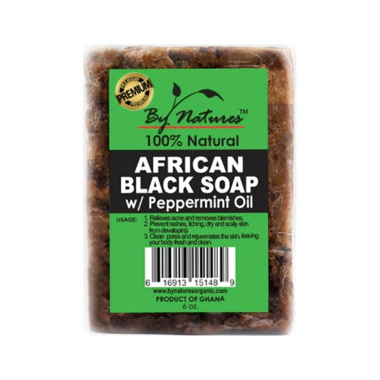 BY NATURE'S 100% NATURAL AFRICAN BLACK SOAP W/ PEPPERMINT OIL 6.5OZ