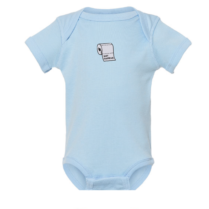 Embroidered "Shit Happens" Onesie