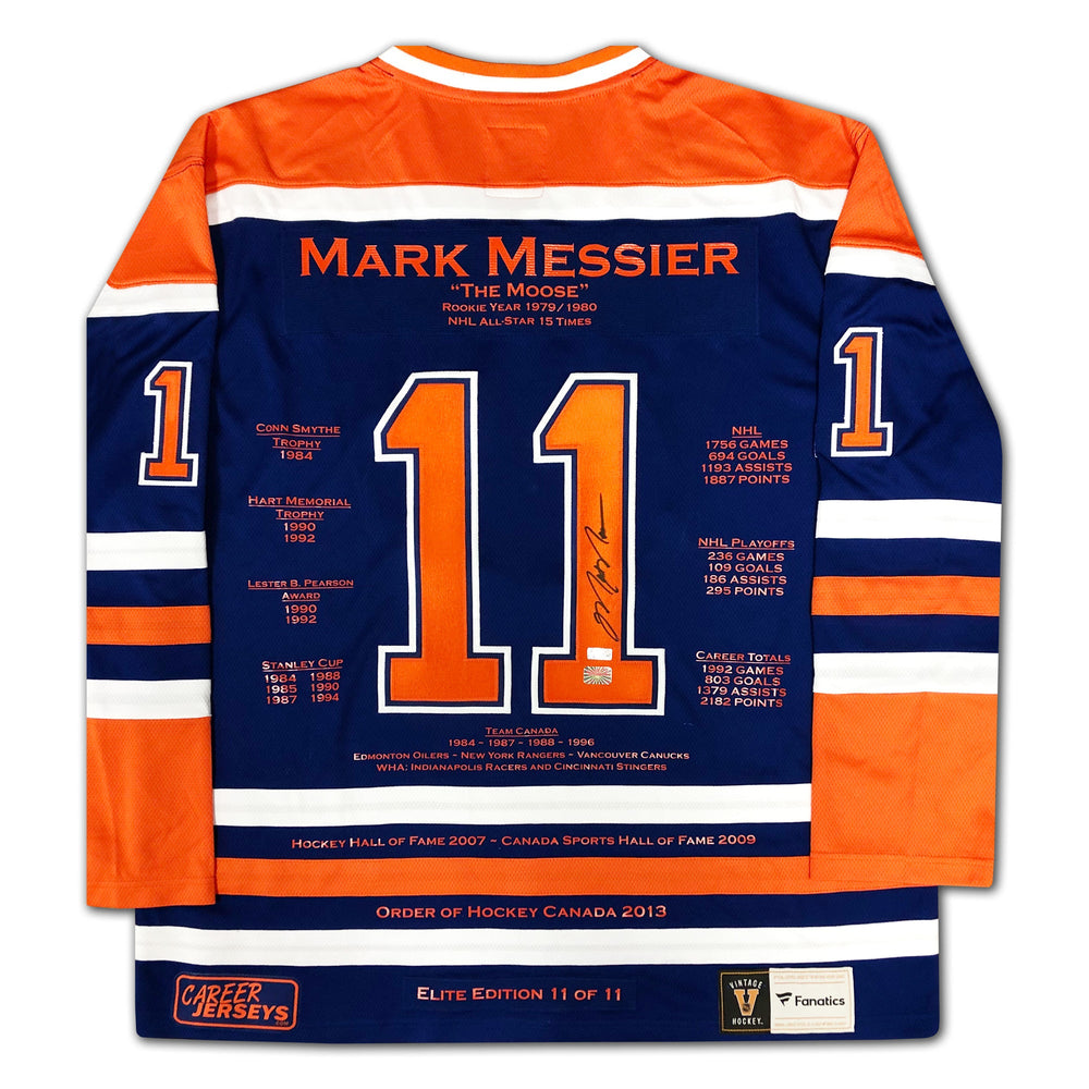 MARK MESSIER EDMONTON OILERS MAILLOT DE CARRIÈRE ÉDITION ÉLITE #11 SUR 11 – SIGNÉ – (TAILLE L OU XL) – COLLECTIBLE AUTHENTIQUE AUTOGRAPHE LIMITÉ