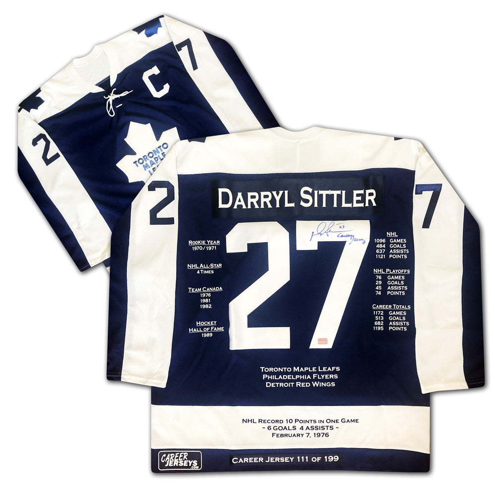MAILLOT DE CARRIÈRE DARRYL SITTLER TORONTO MAPLE LEAFS – OBJET DE COLLECTION AUTOGRAPHÉ – ÉDITION LIMITÉE À /199 EXEMPLAIRES – ARTICLES DE COLLECTION OFFICIELS DE LA LNH (TAILLE L OU XL)