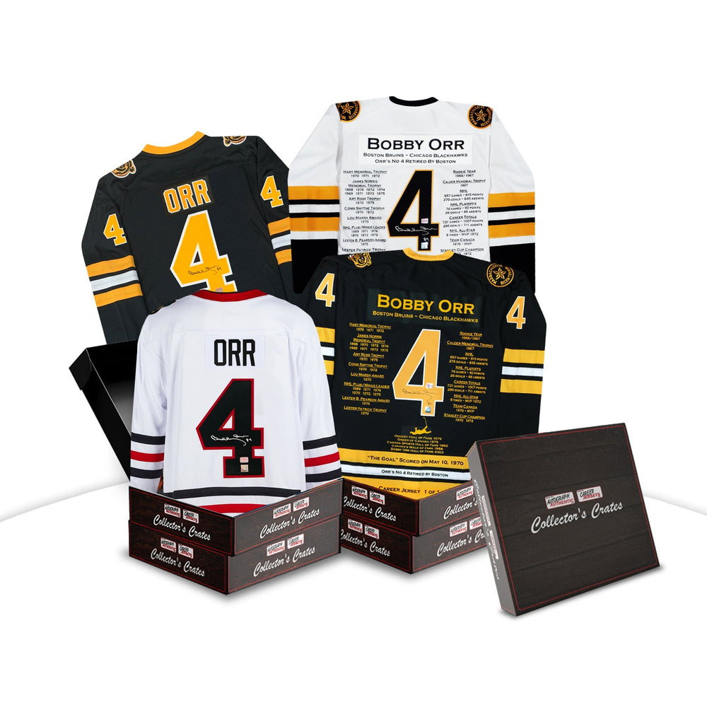 BOÎTE MYSTÈRE DE COLLECTION – COLLECTION SUPER SÉRIE BOBBY ORR – ARTICLES DE COLLECTION DE HOCKEY AUTOGRAPHÉS EN ÉDITION LIMITÉE – CERTIFICAT D'AUTHENTICITÉ GNR (SEULEMENT 10 DISPONIBLES)