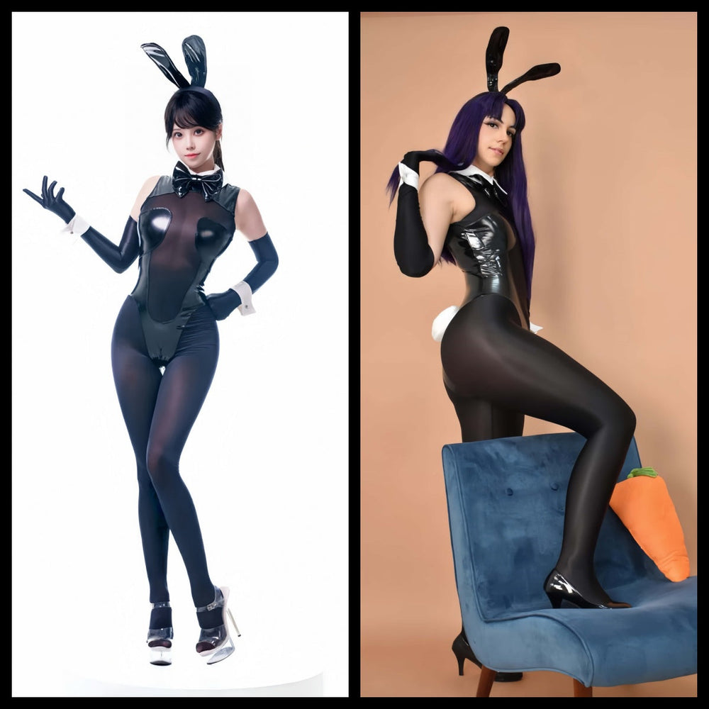 Combinaison Corset en Cuir PU Spandex Transparente Style Bunny Girl pour Cosplay et Lingerie