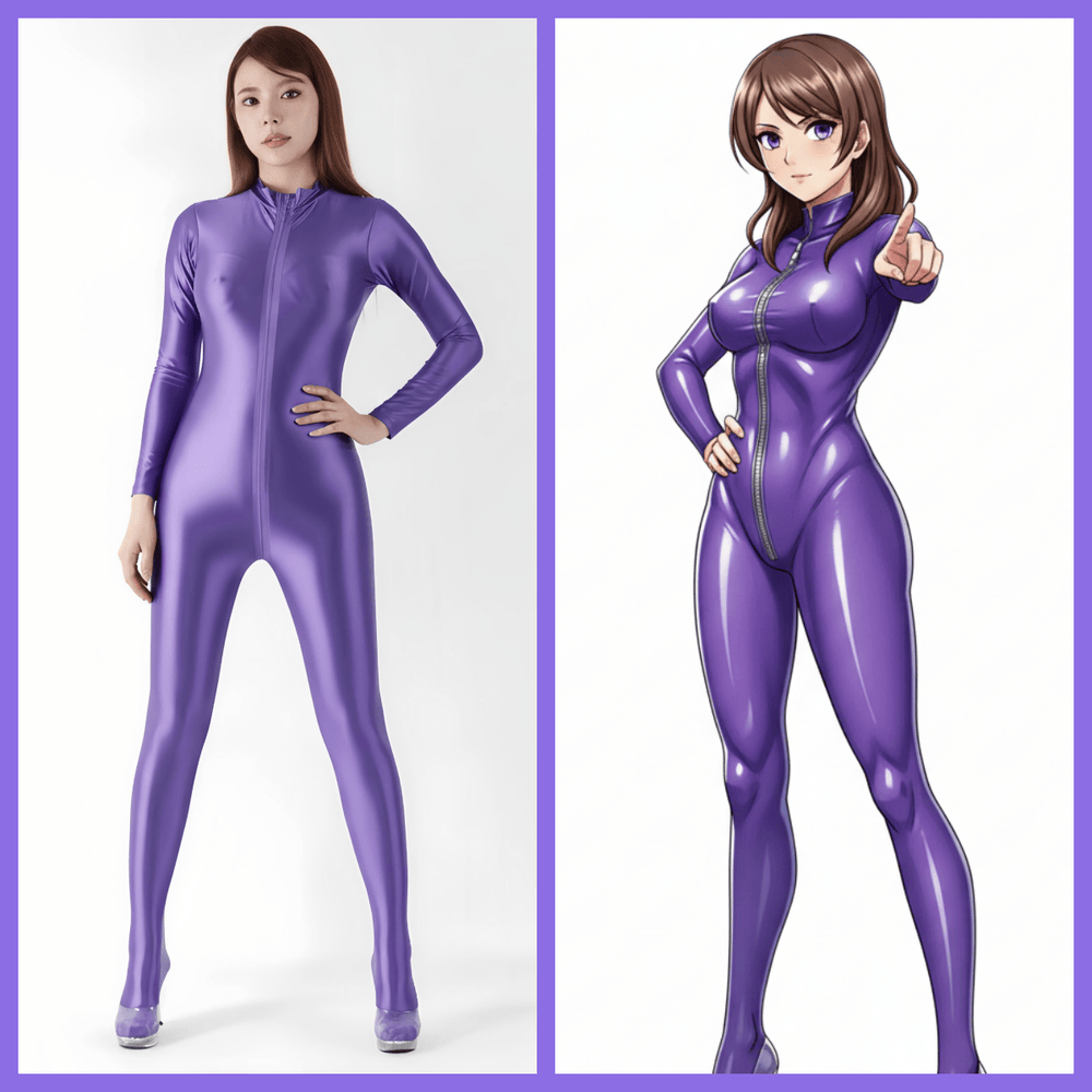 Combinaison Zentai Brillant Extensible Intégrale à Triple Fermeture Éclair Avant