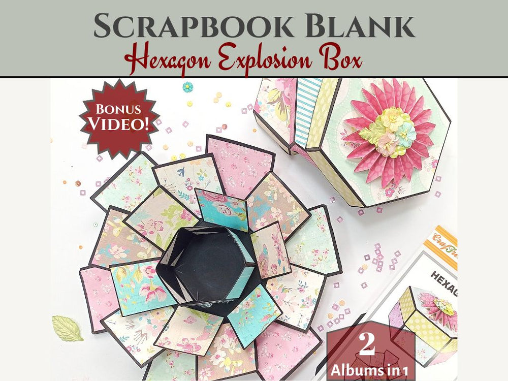 CrafTreat Blocs-notes de Scrapbooking - Boîte Explosion Hexagonale - Noir et Kraft
