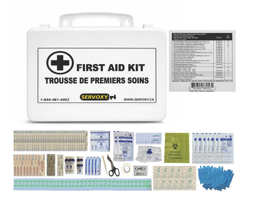 TROUSSE DE PREMIERS SOINS DE BASE DE TYPE 2 SELON CSA Z1220 EN VRAC DANS UNE BOÎTE EN PLASTIQUE DE 24 UNITÉS