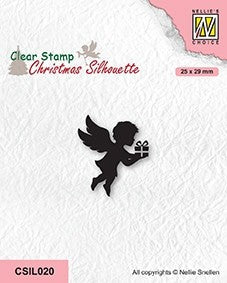 Nellie's Choice Tampon Transparent Silhouette de Noël - Ange Avec Cadeau