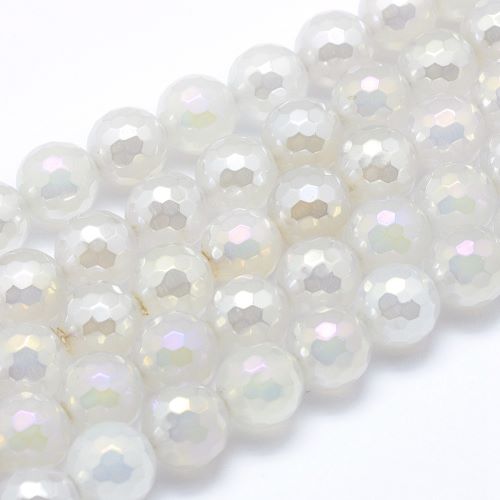 Perle d'Agate Blanche à Facettes Électrodéposée