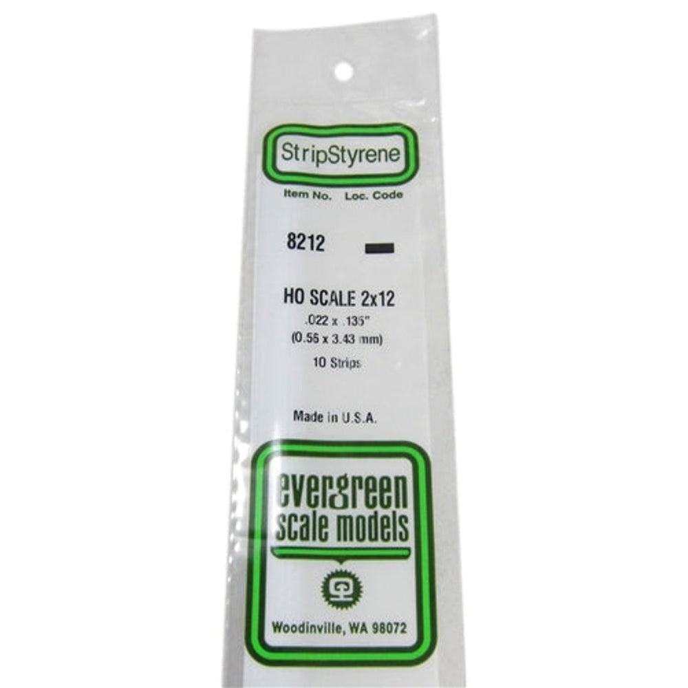 Maquettes Evergreen 8212 Styrene 2x12 .022 x .135" (0.56 x 3.43mm) 10 bandes NIB